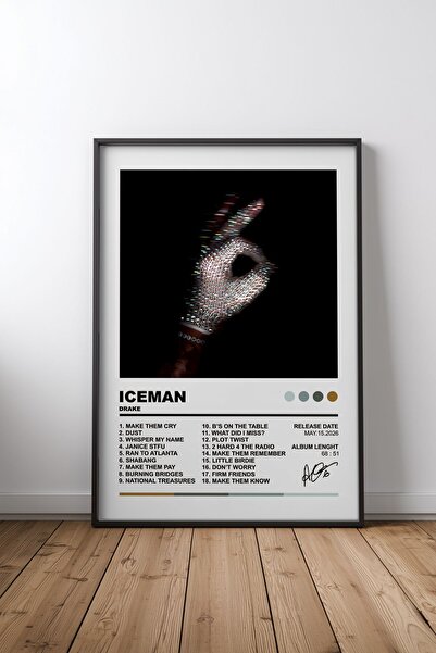 Mercher Club Drake Iceman Albümü Çerçeveli Tablo Poster Salon Duvar Dekoru He...