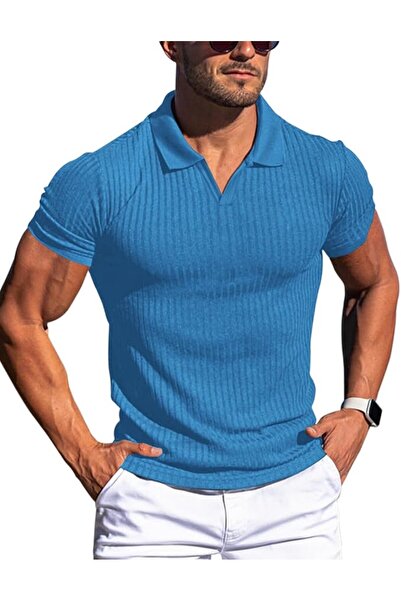 GENERAL Men's Muscle V Neck Polo Shirts Slim Fit Short Long Sleeve Cotton Gol...