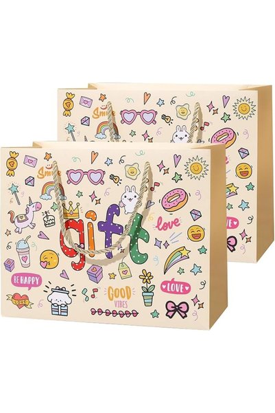 Tazweeq 2 Pack Cute Cartoon Gift Bags for Kids Birthday, Graffiti Design Part...