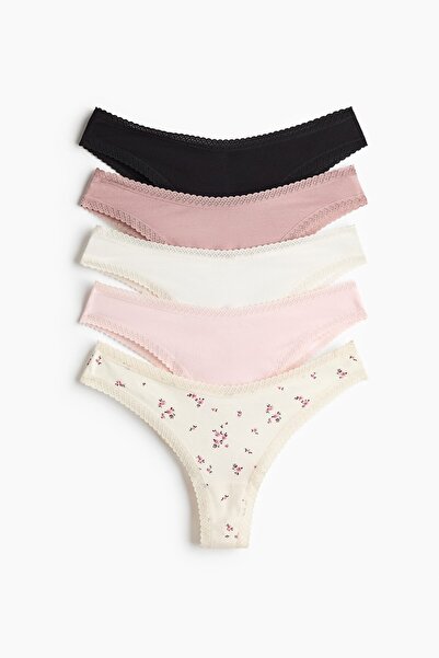 H&M 5'li Pamuklu ve Dantel Şeritli Brazilian Külot