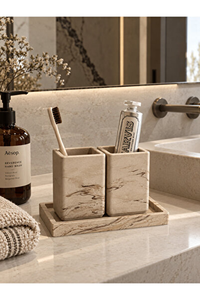 Lethe Design Lethe Studio Design 3 Parça Mermer Efektli Banyo Düzenleyici Ban...