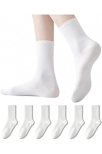 zulya ZULY® Women's Pure Cotton Mid-Calf Socks (6-Pack) – Seamless Toe Preven...