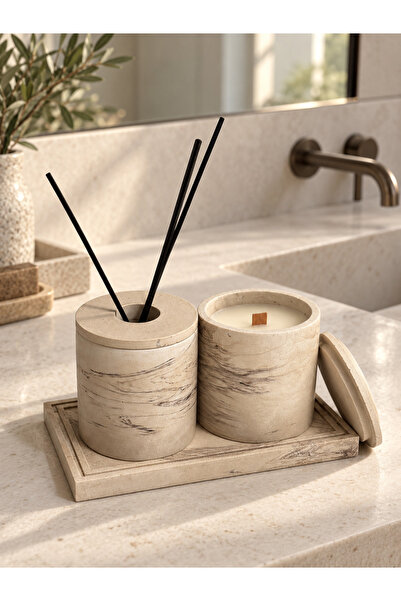 Lethe Design Siena Dekoratif Koku ve Mum Seti – Difüzör Standı, Mum Kabı ve T...