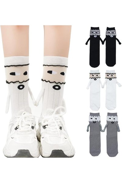 TERRIFI Holding Hands Socks, 3 Pairs Funny Magnetic Hand Holding Socks, Chris...