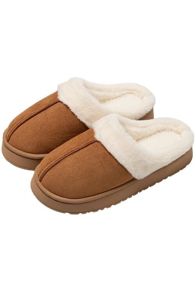 ALMEKAQUZ 1 Pairs Indoor Slippers,Brown Open Toe Plush House Slides