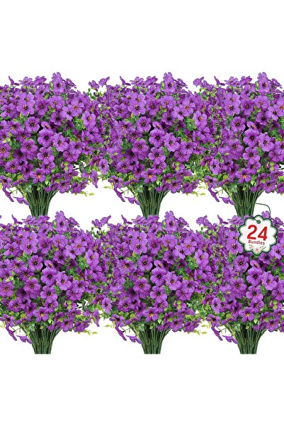 Generic 24 قطعة من الزهور الاصطناعية للاستخدام الداخلي والخارجي، نباتات مزيفة...