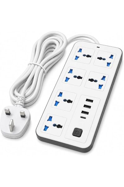 MIANQIONGFENG 6 Gang Power Strip, 2m Extension Lead with USB Charging