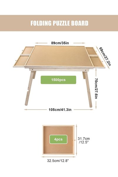 Generic Wooden Jigsaw Folding Puzzle Board with 4 Drawers, Wooden Puzzle Boad with Foldable Legs, 1500 Piece