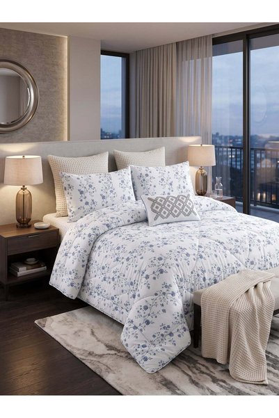 Home Prime High Crest Artha-034 Cotton Print King Comforter Set, 7 Pieces