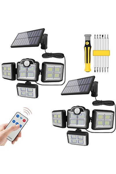 Generic أضواء خارجية تعمل بالطاقة الشمسية بقوة 8000 لومن و198 مصباح LED مع 4 ...