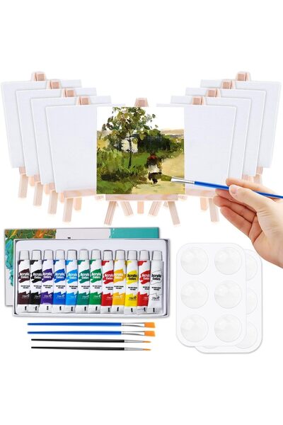 Generic Mini Canvas and Easel for Painting,Canvas Painting Set Includes 4x4 I...