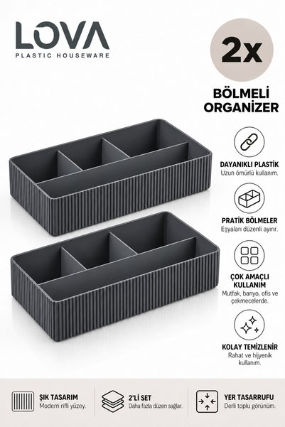 lovagroup 2 Adet 4 Bölmeli Organizer Kutu - Çok Amaçlı Plastik Düzenleyici Ba...