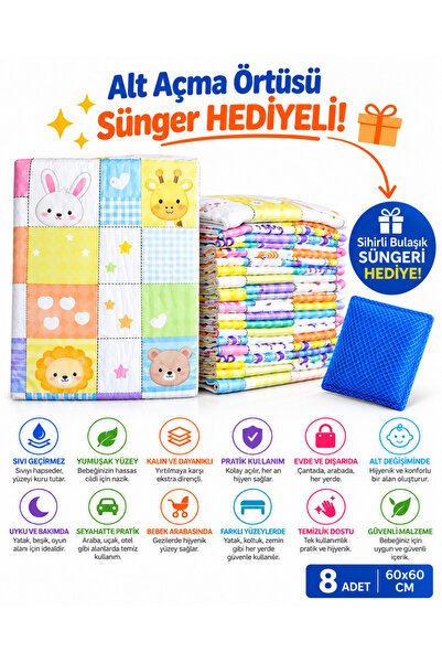 Baby&Me Pofuduk alt değiştirme örtüsü 4+4 8 adet 60*60 sünger hediyeli