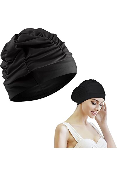 Generic Swim Caps for Women, Pleated High Elastic Swimming Cap, Protect Your ...
