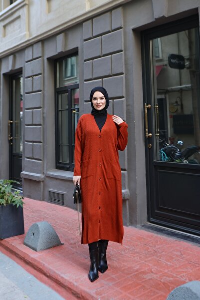 NİSUM MODA كارديجان طويل منسوج بنمط مميز