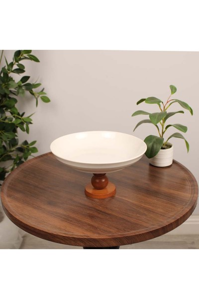 Ginza Ceramic serving dish with wooden base - Brown