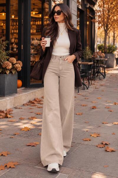 AYNUR İPEKÇİ Women's Palazzo High Waist Loose-Leg Jeans
