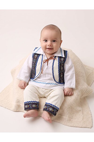 MiniKids Costumas TRADITIONAL Dimitrie, alb-albastru