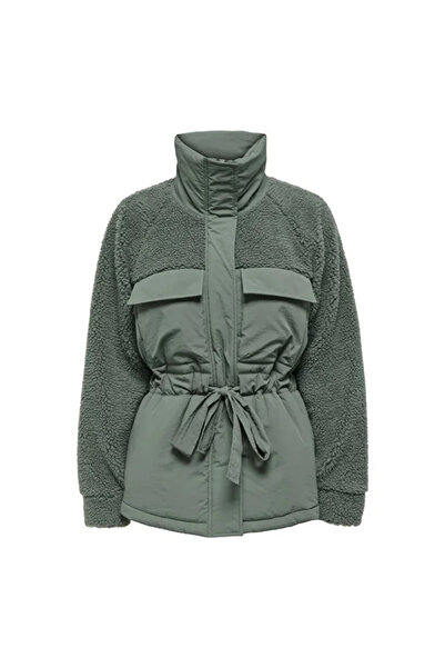 ONLY Women's Plush Coat with Stand Collar, Zipper, Waist Tie, Pockets and Ted...