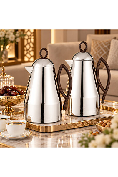 Dania Luxury 2-Piece Thermos Set - Silver with Elegant Wood Grain Finish - 1 ...