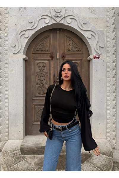 kırmızı butiks Black Carmen Draped Blouse