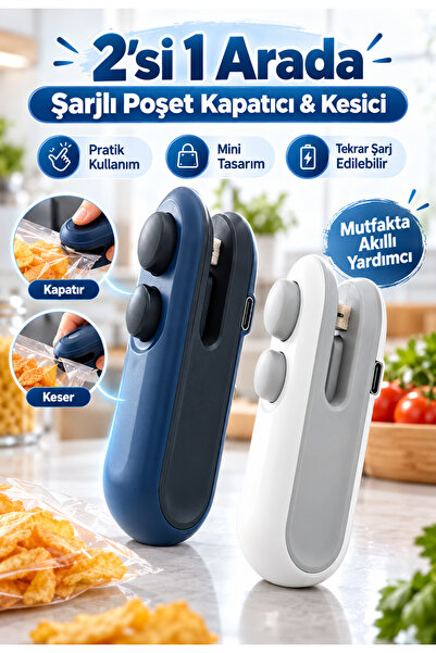 mucit home Poşet Kapatıcı Ve Kesici Poşet Mühürleme Aparatı Şarjlı Mini 2in1 ...