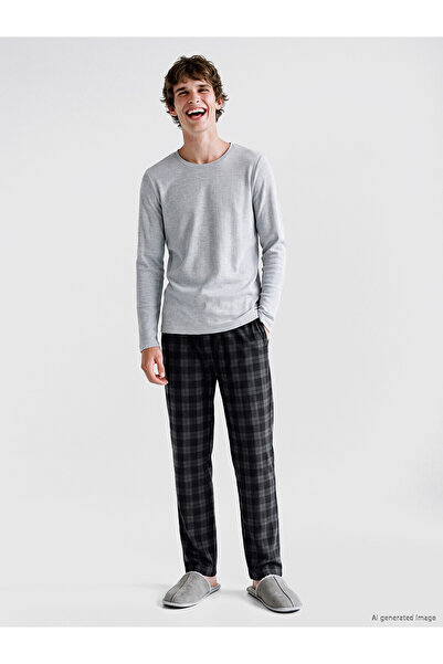LC Waikiki Nevavm Anthracite Combed Cotton Plaid Men's Pajama Bottoms