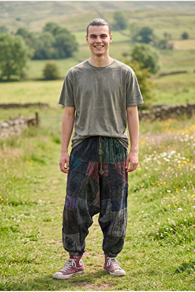 Unisex Nepal Erkek Şalvar Pantolon %100 Pamuk Patchwork Cepli Salaş Etnik Pantolon