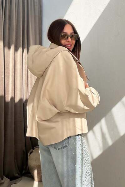 Kapüşonlu Trenchcoat BEJ