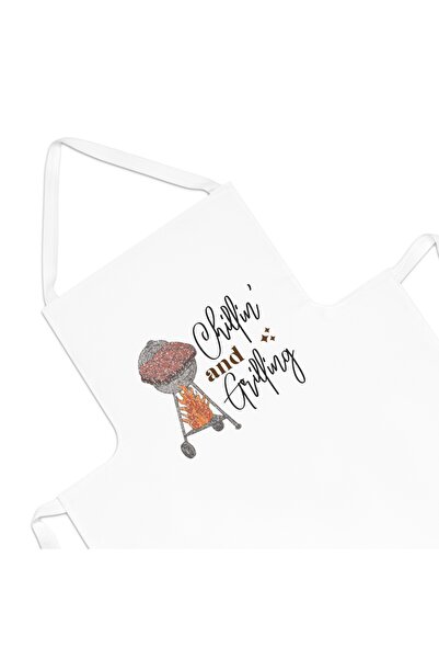 stickerino Șorț de bucătărie 'Chillin' și Grilling', Alb