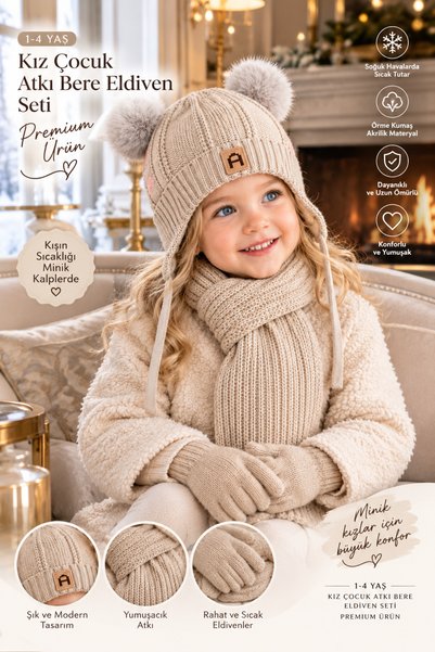 OKAVANGO Lux 1-4 Year Old Children's 3-Piece Winter Set: Pompom Beanie, Scarf...