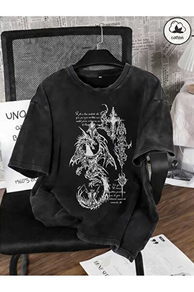 Toum Gothic Grunge Printed Unisex Washable Vintage Oversize T-Shirt