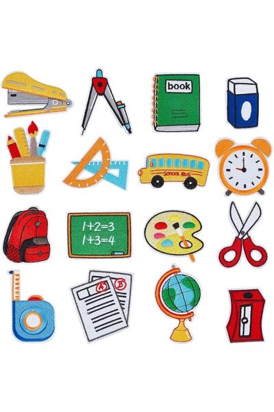 HOFEESEA 16 Pcs Back to School Iron on Patches, Colorful Pencil School Bus Se...