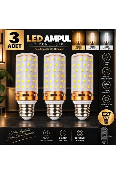 3 ADET E27 DUYLU 3 RENK AVİZE AMPULU (BEYAZ,SARI,G.IŞIĞI) .