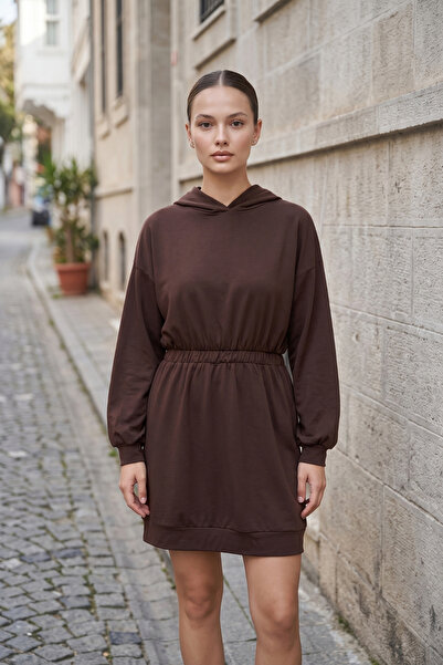 royal prime Women's Hooded Drawstring Waist Sweatshirt Mini Dress