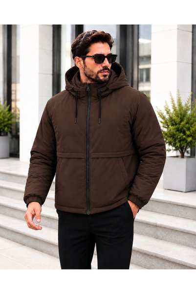 Boymen معطف شتوي رجالي أسود مبطن ومقاوم للماء والرياح مع غطاء للرأس