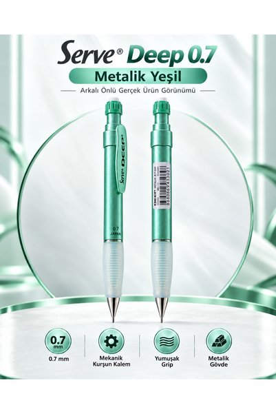 Serve Deep Metalik 0.7 mm Versatil Kalem – Mekanik Kurşun Kalem, Yumuşak , Me...