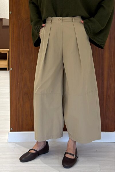fayaboutique.com Camel Poplin Kumaş Dimni Pantolon