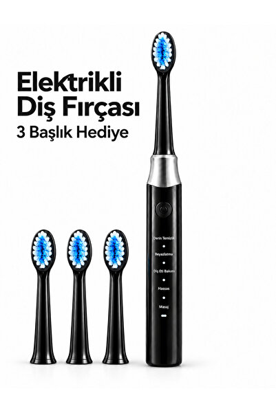 Siyah Elektrikli Diş Fırçası 3 Yedek Başlık Hediyeli