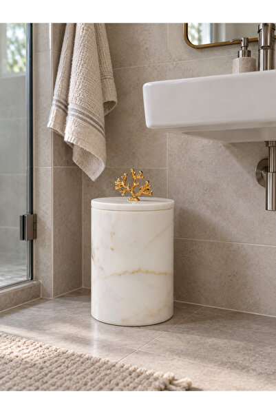 Onedekor Mercan Dalı Mermer Banyo Çöp Kovası - Gold