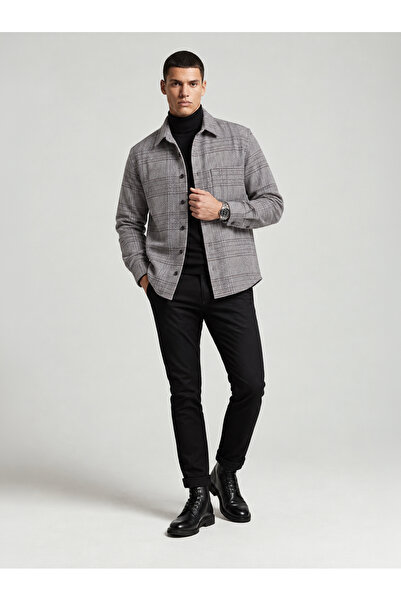 Etikmen Gray Striped Slimfit Lumberjack Shirt