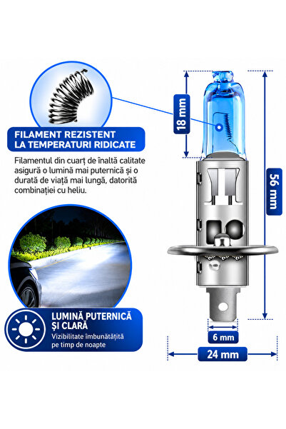Pegasus Set 2 becuri auto H1 Efect Xenon, Halogen, 6000K, 1500 lm, 12V, 100W/set