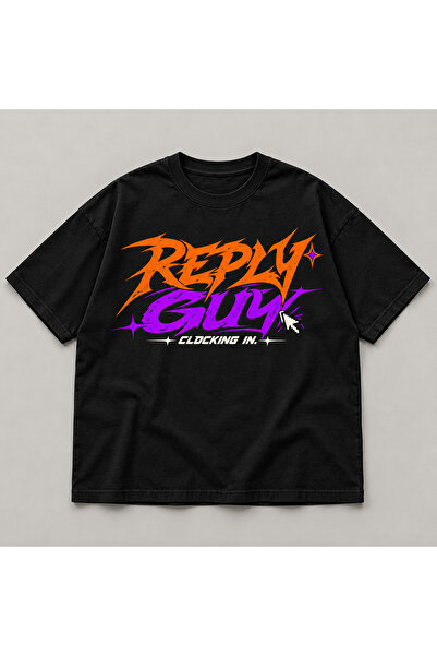 Neon Baskılı Siyah Oversize %100 Pamuk Bisiklet Yaka T-Shirt