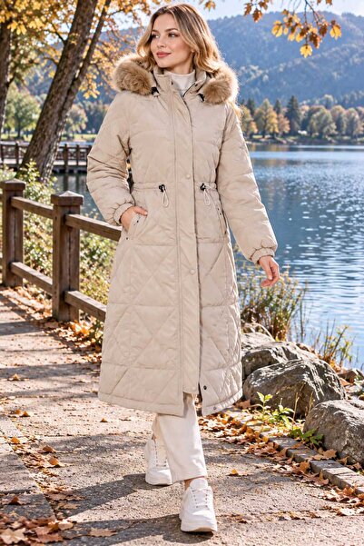 KMKkombin Women's Quilted Patterned Water-Repellent Nova Fabric Waist-Adjusta...