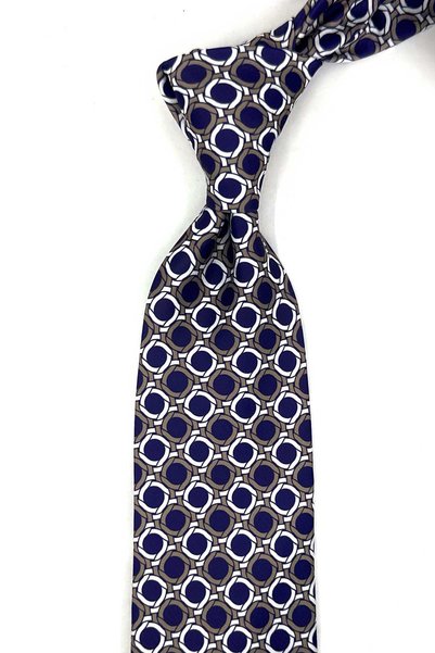 Kravatkolik Navy Blue Motif Patterned Classic Tie with Handkerchief Kk14051