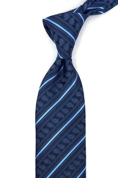Kravatkolik Navy Blue Stripe Pattern Classic Tie with Handkerchief Kk14027