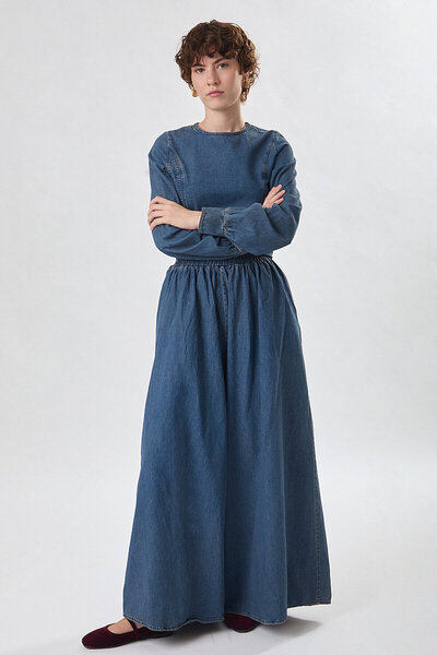 ZÜLAYS Denim Skirted Trousers Light Blue