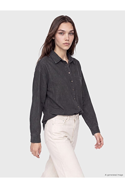 LC Waikiki Oversized denim shirt tunic for women with pockets