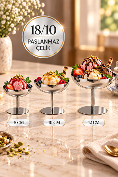 ARVALE 3 Adet 18/10 Paslanmaz Çelik Ayaklı Sunum Kasesi 8-10-12 cm | Çerezlik...