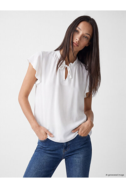 LC Waikiki Blouse with Ribbon Collar and Ruffles